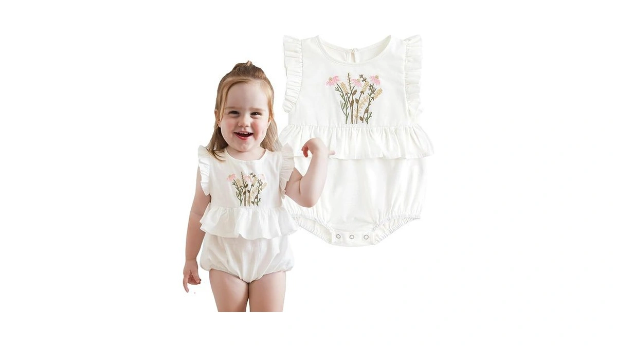 Simplee Kids Newborn Infant White Rompers Baby Girls Summer Ruffle