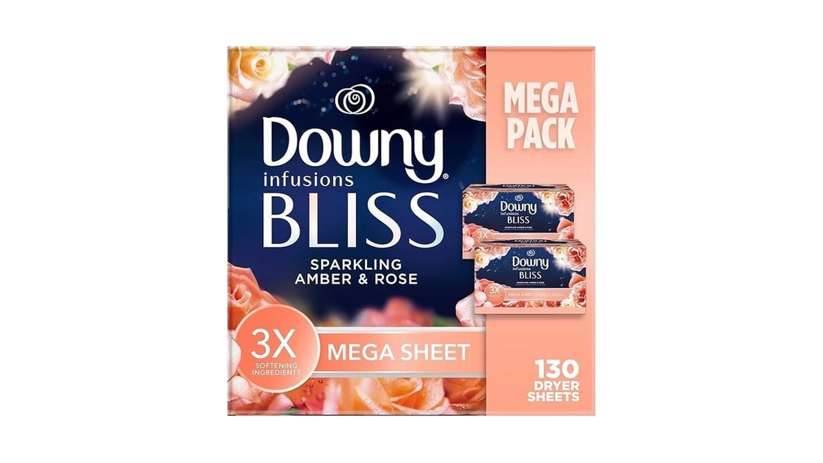 Downy Infusions Mega Dryer Sheets, Laundry Fabric Softener, Bliss, Amber