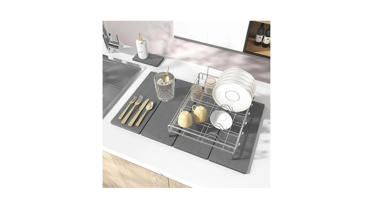 2pcs Stone Drying Mat For Kitchen Counter, Stone Dish Drying