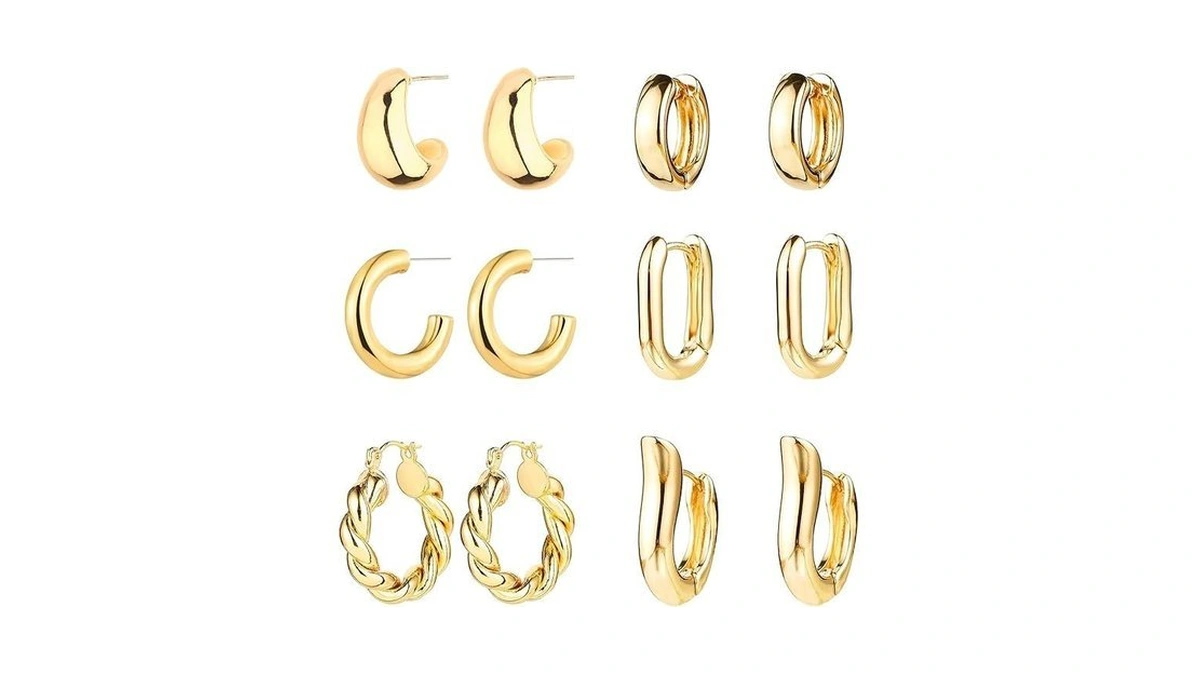 Kamxuy 6 Pairs Gold Hoop Earrings For Women, 14k Gold