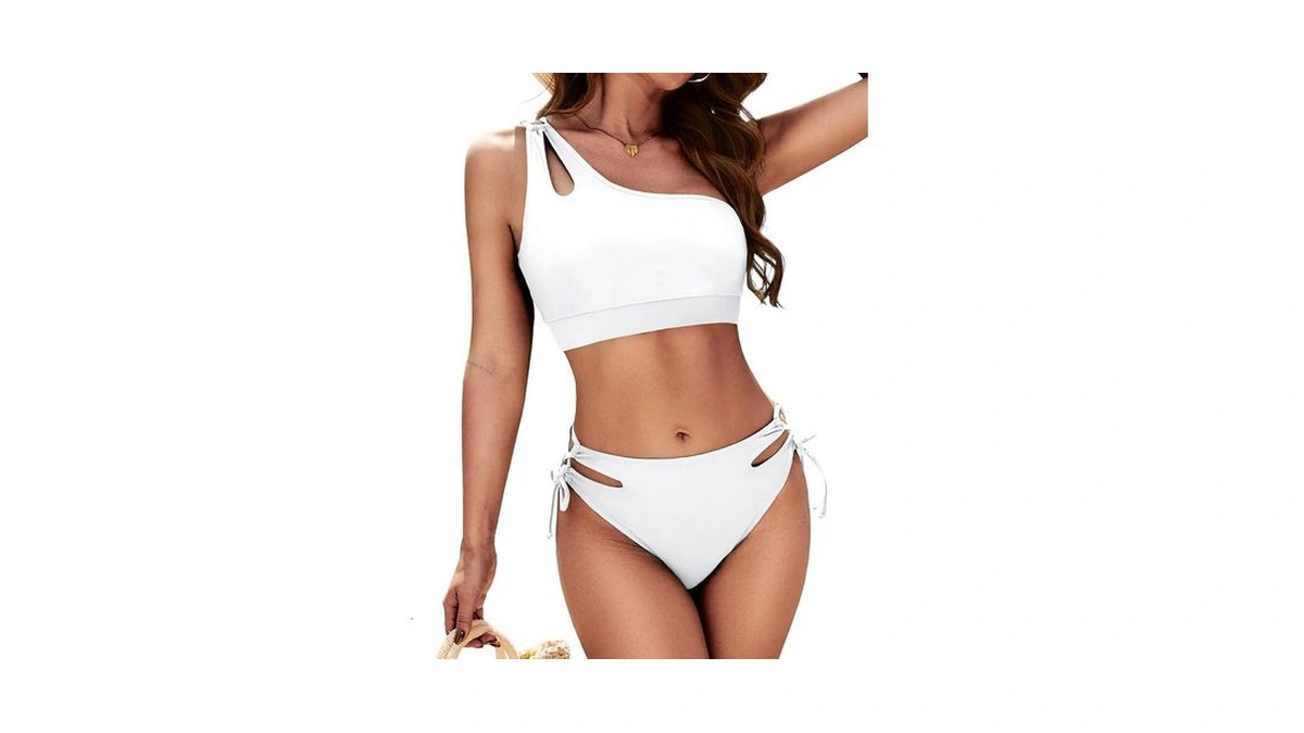 Zilcremo Women Cutout One Shoulder Bikini Set Mid Rise Bikini