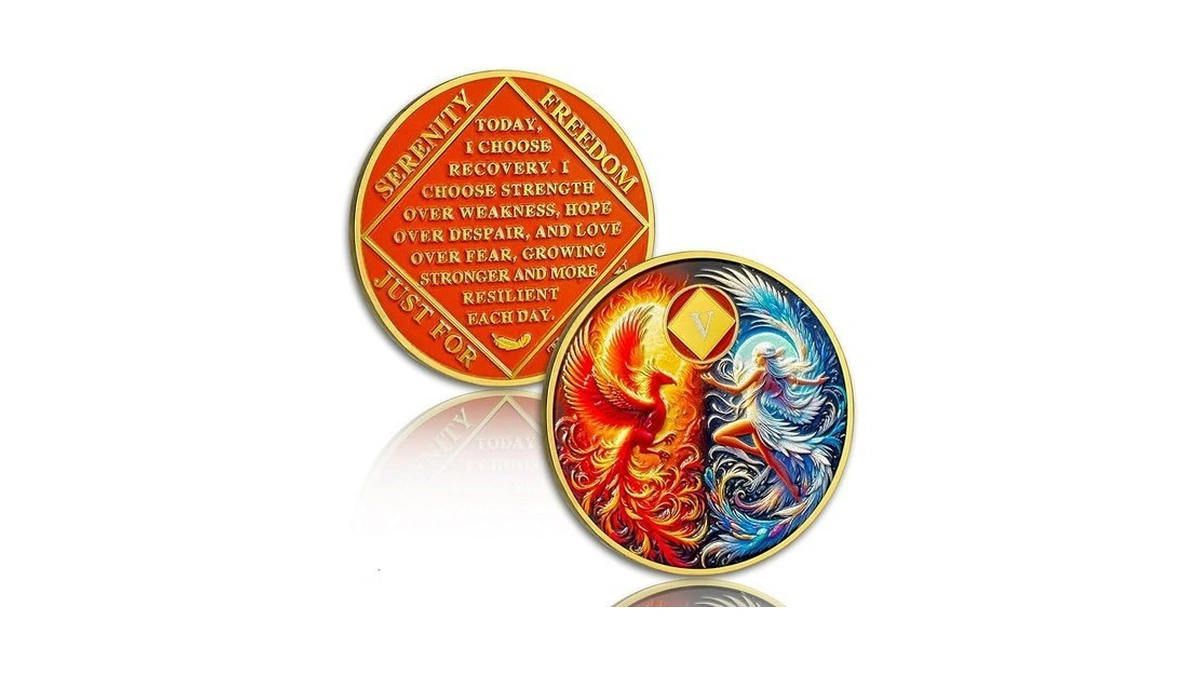 Phoenix Rising 5 Year Sobriety Coin, Addiction Recovery Aa Na