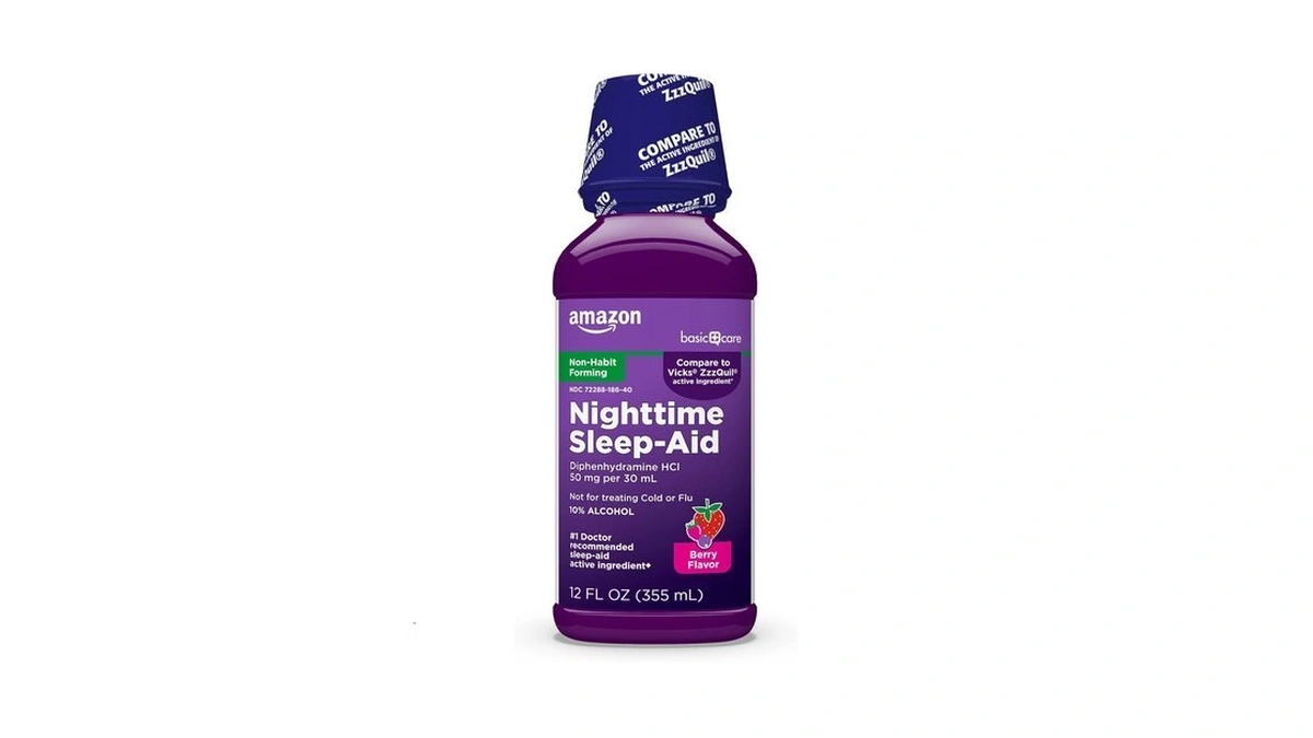 Amazon Basic Care Nighttime Sleep-aid Liquid For Adults, Helps Fall