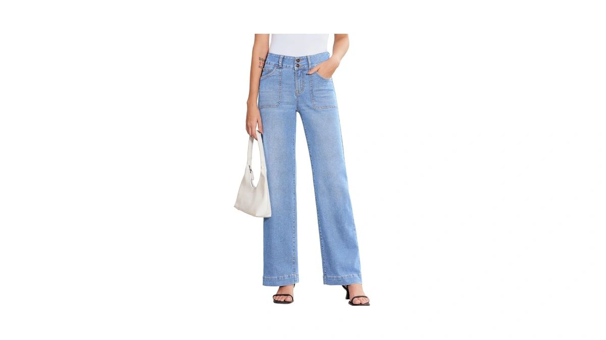 Sidefeel Women's Wide Leg Jeans High Waisted Stretchy Tummy Control