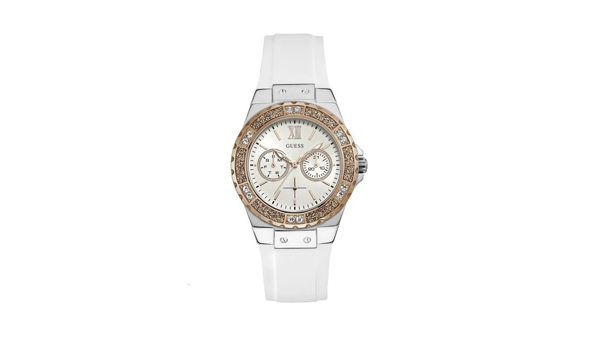 Guess Stainless Steel + Rose Gold-tone White Stain Resistant Silicone