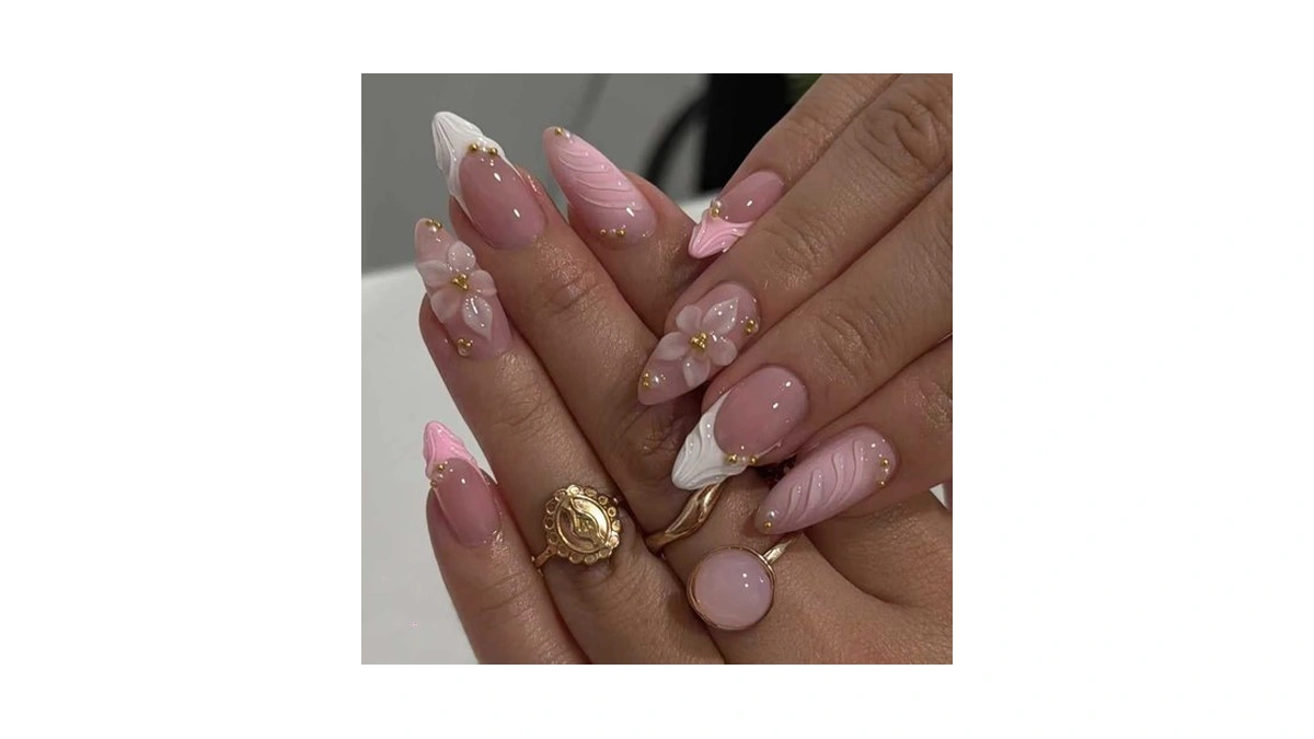 3d Pink Press On Nails Almond Medium Nails Press On