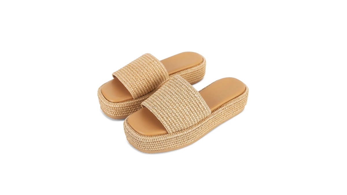 Eqaudes Raffia Platform Espadrille Wedge Sandals For Women Beach Brown