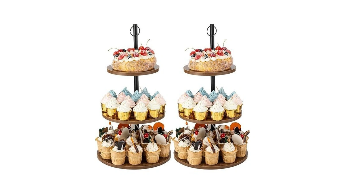 Aminigram 2 Packs Wooden Cupcake Stand, 3 Tier Large Cupcake