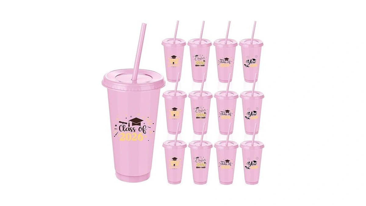 Kochorie 24 Pack 24 Oz Graduation Plastic Cups With Lids