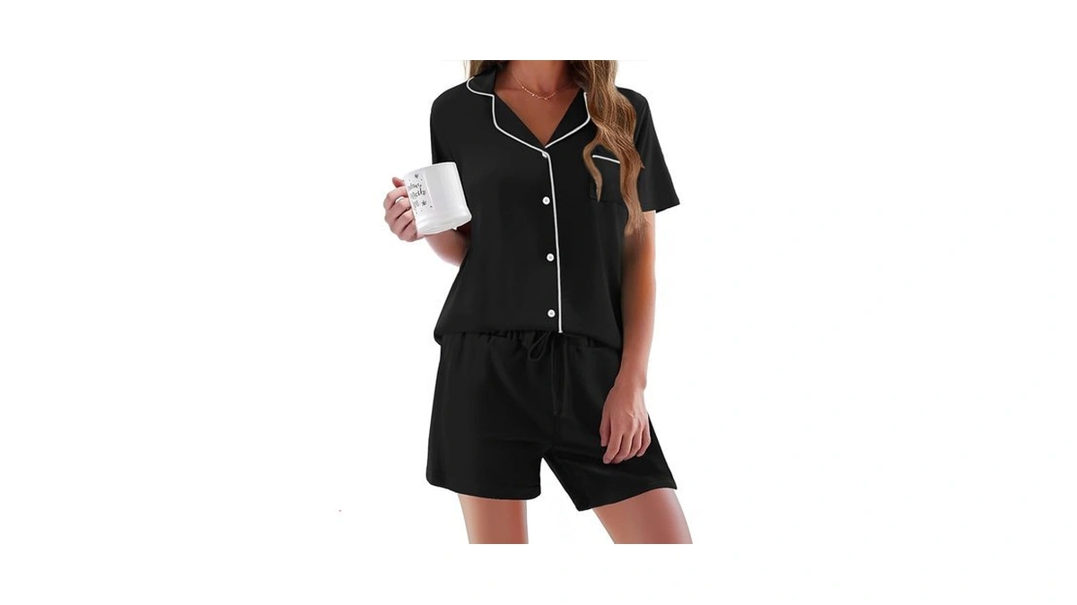 Ekouaer Pajamas Set For Women Short Sleeve Sleepwear Button Down