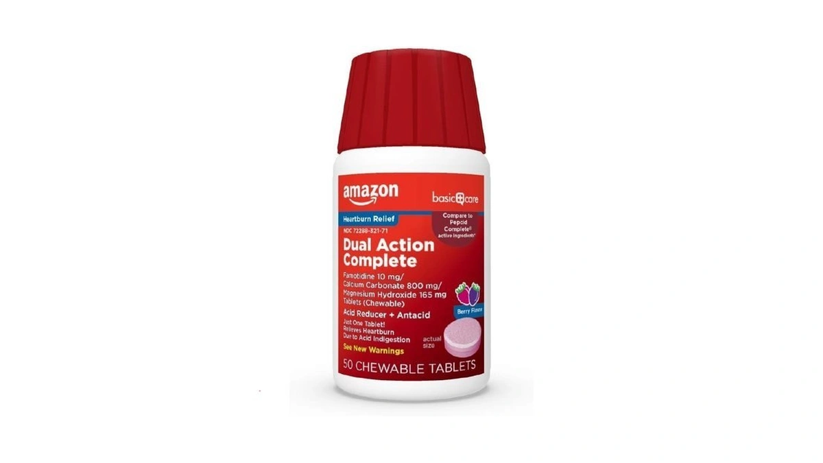 Amazon Basic Care Dual Action Complete, Chewable Acid Reducer Plus