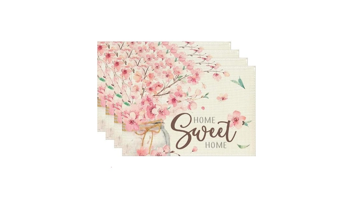 Zchomi Spring Pink Floral Placemats Set Of 4, 12x18 Inch