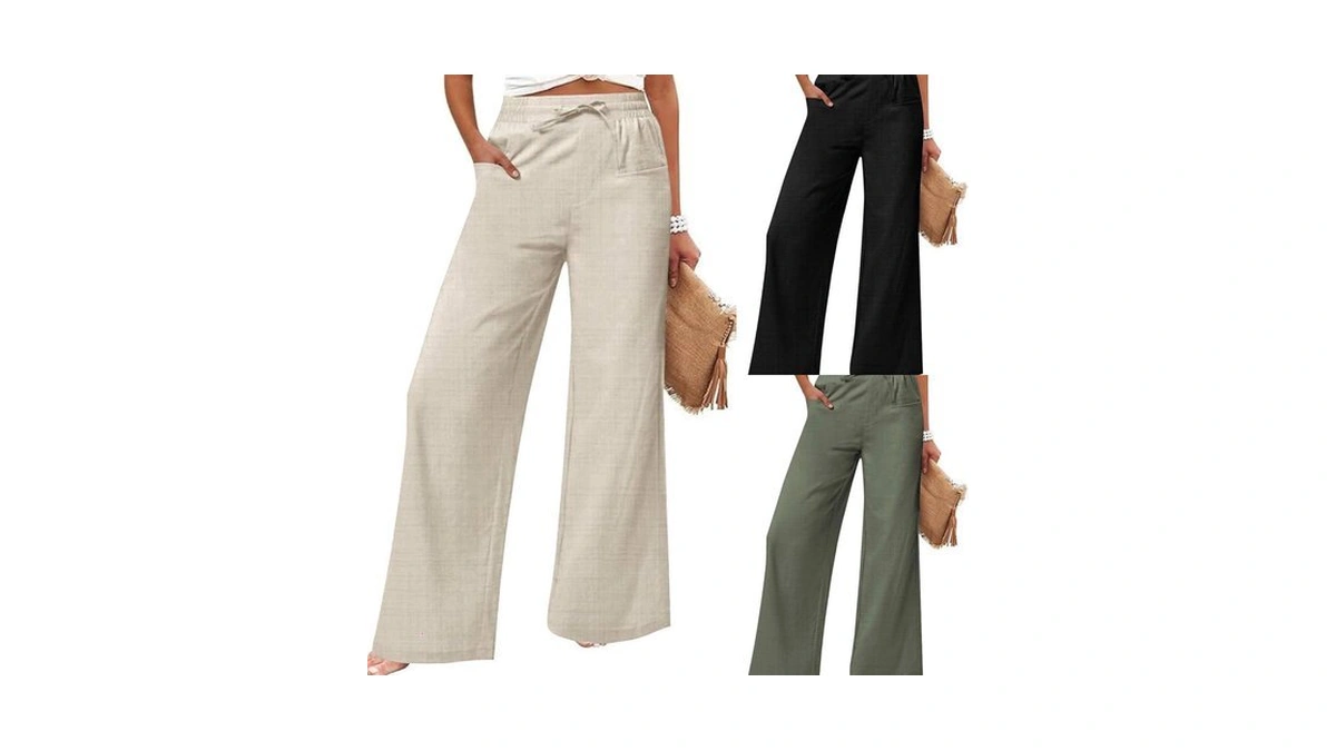 Jekaoyi Women's Casual Linen Wide Leg Pants With Pockets Boho