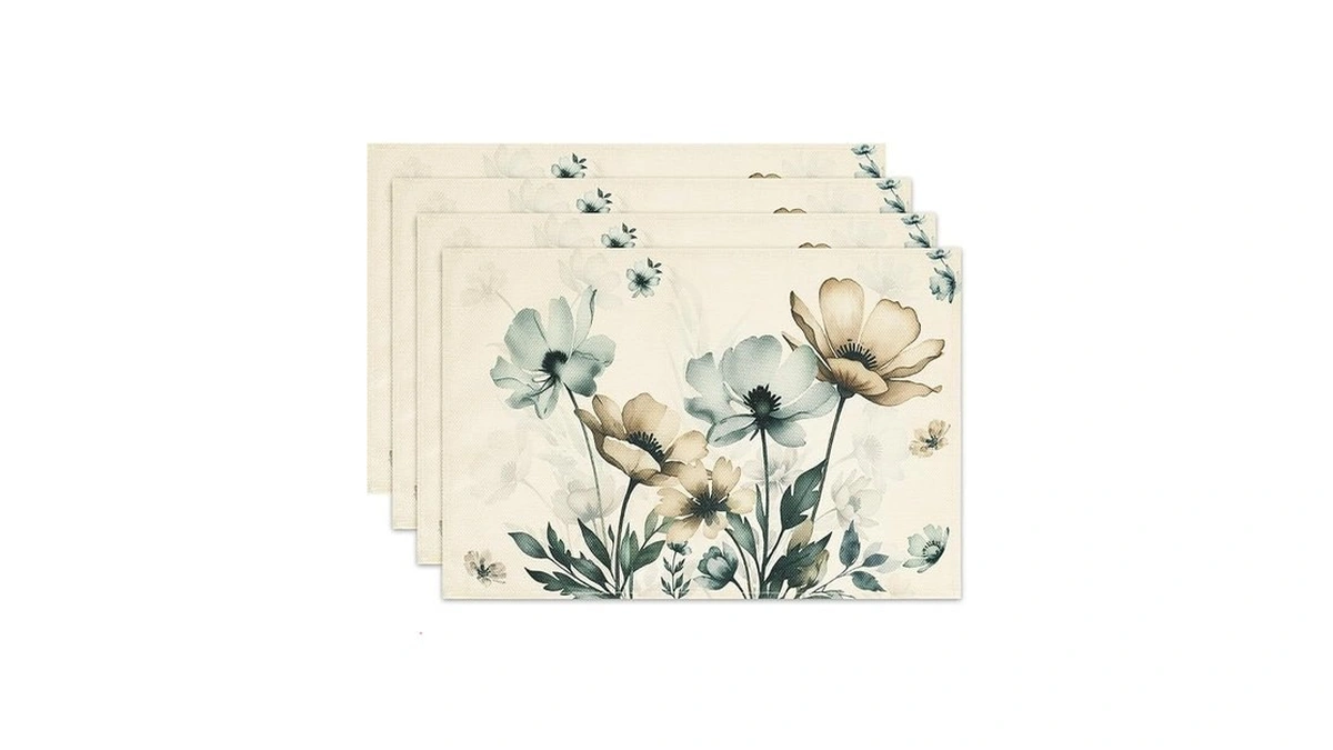 Brown Poppy Floral Leaves Rustic Fall Placemats Set Of 4