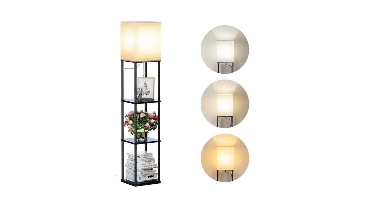 Sunmory Floor Lamp With Shelves, Modern Square Standing Lamp With