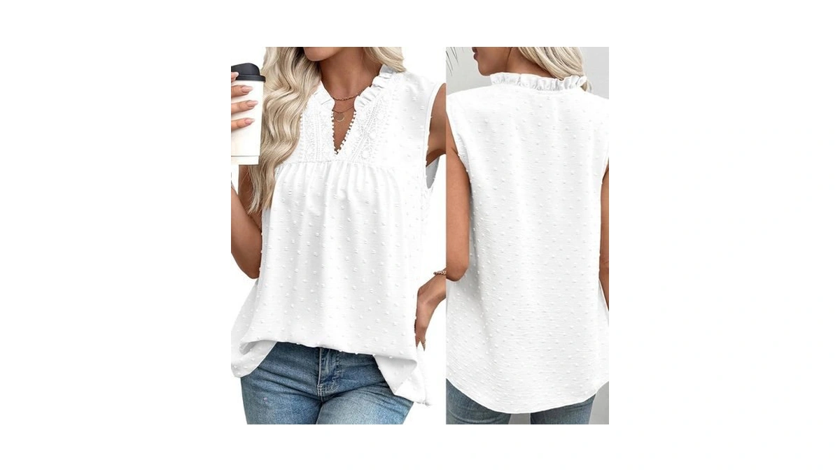 Evaless Womens Tank Tops Ruffle V Neck Sleeveless Dressy Casual
