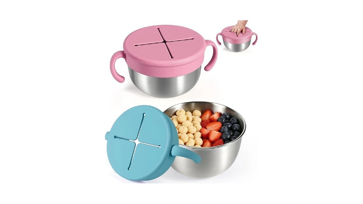 Snack Cups, 2 Pack Stainless Steel Toddler Snack Containers, Spill-proof