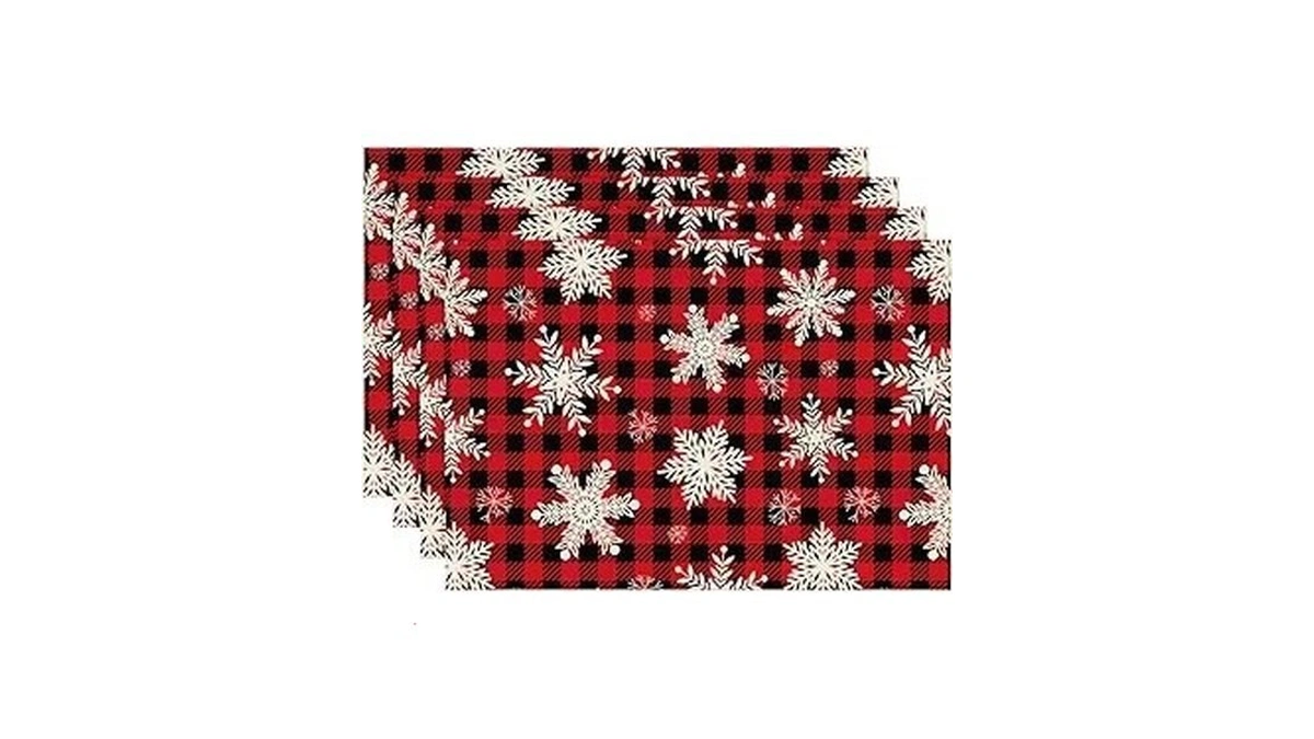 Christmas Snowflakes Placemats Set Of 4 Buffalo Plaid Place Mats