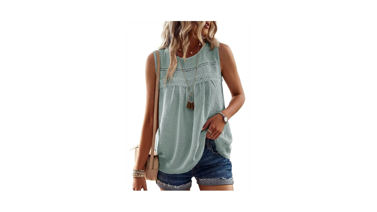 Falechay Business Casual Tops For Women Swiss Dots Sleeveless Boho
