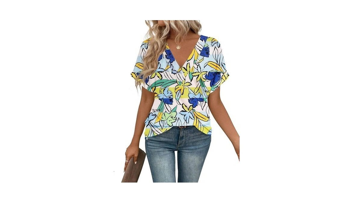 Eymuse Women's Casual Short Sleeve T-shirts V Neck Trendy Cute