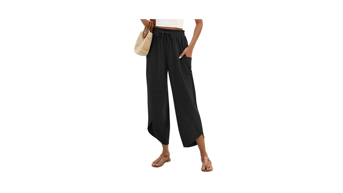 Lomon Womens Wide Leg Pants Spring Casual Elastic Waisted Linen