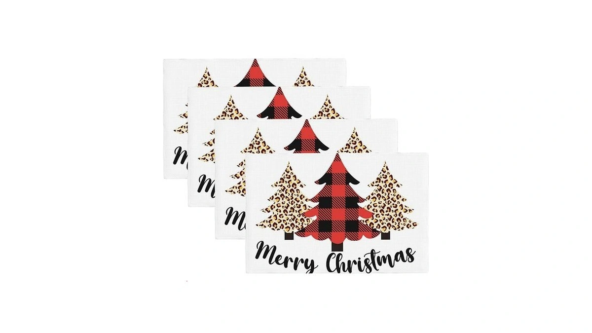 Christmas Tree Placemats Set Of 4,merry Christmas 12x18 Inch Non-slip