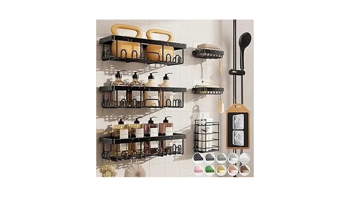 Veken Shower Caddy 6-pack, Advanced Rustproof Design, No Drilling Adhesive