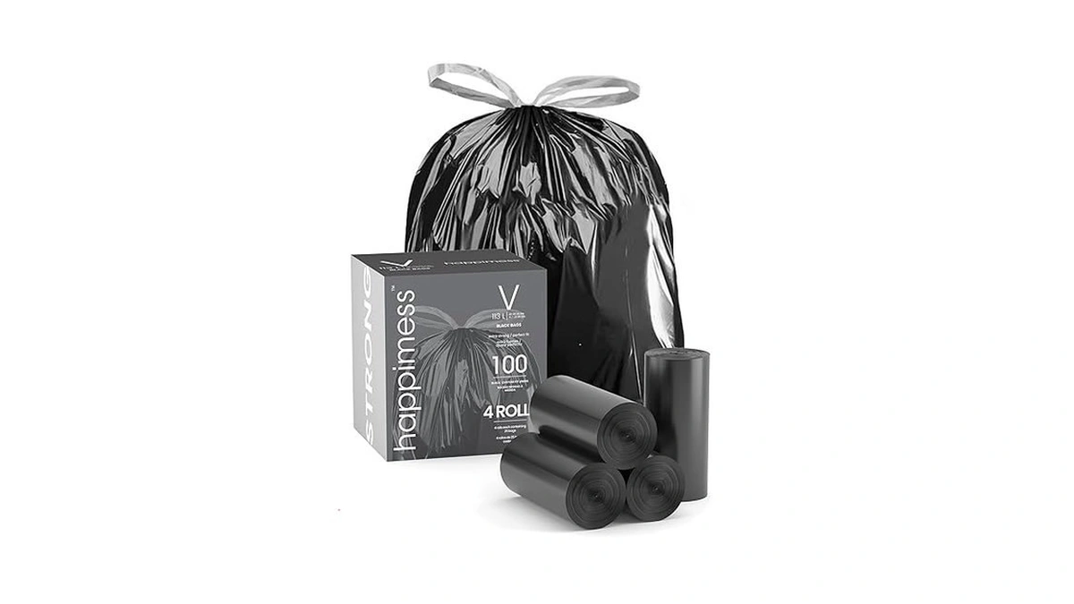 Happimess Hpm3000v-black 100-count 30 Gallon Drawstring Unscented Trash Can Liner
