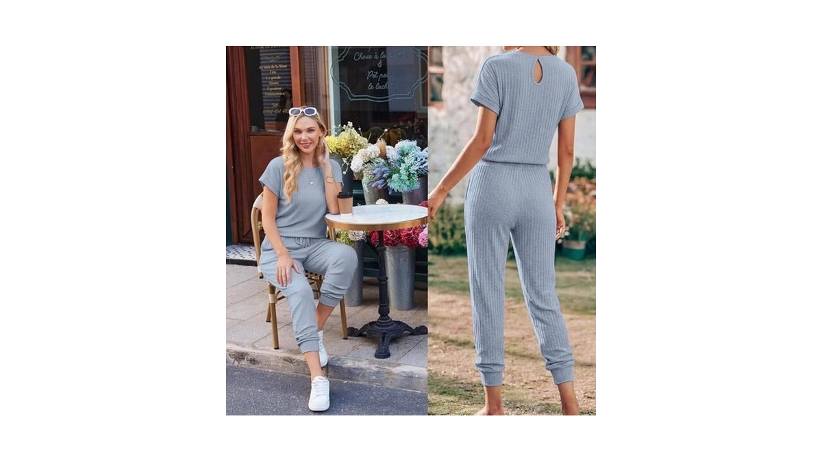 Ekouaer Jumpsuits For Women Dressy Summer Romper Ribbed Casual Travel