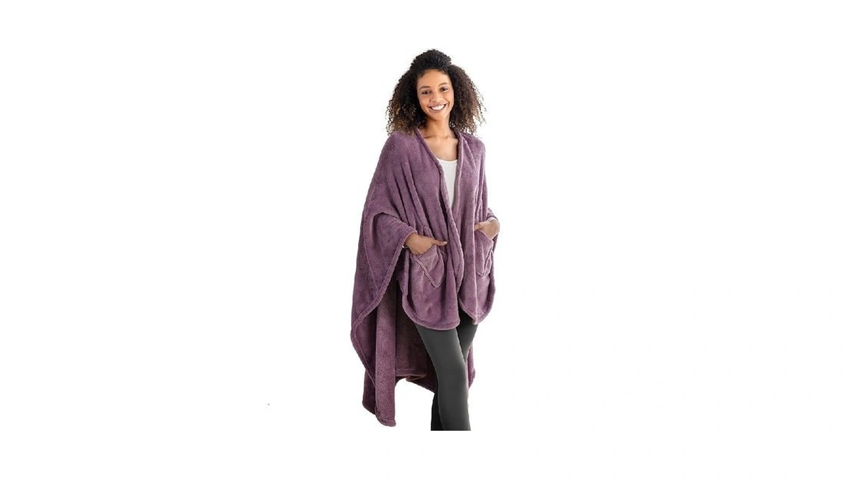 Berkshire Blanket Primalush™ Wearable Blanket, Cozy Loungewear Pocketed Plush Cape