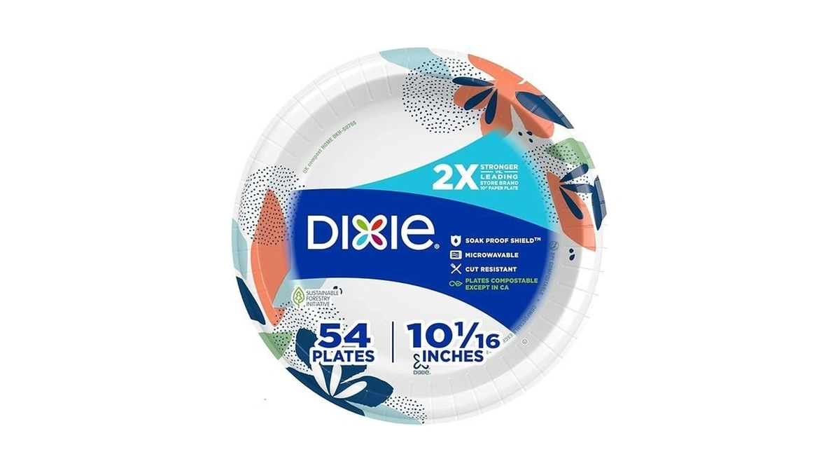 Dixie Large Paper Plates, 10 Inch, 54 Count, 2x Stronger*,