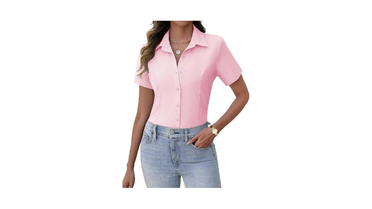 Zeagoo Button Up Short Sleeve Shirts For Women Dress Shirts