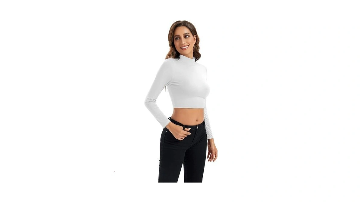 Cropped T Shrits For Women Long Sleeve Cheer Undershirt White