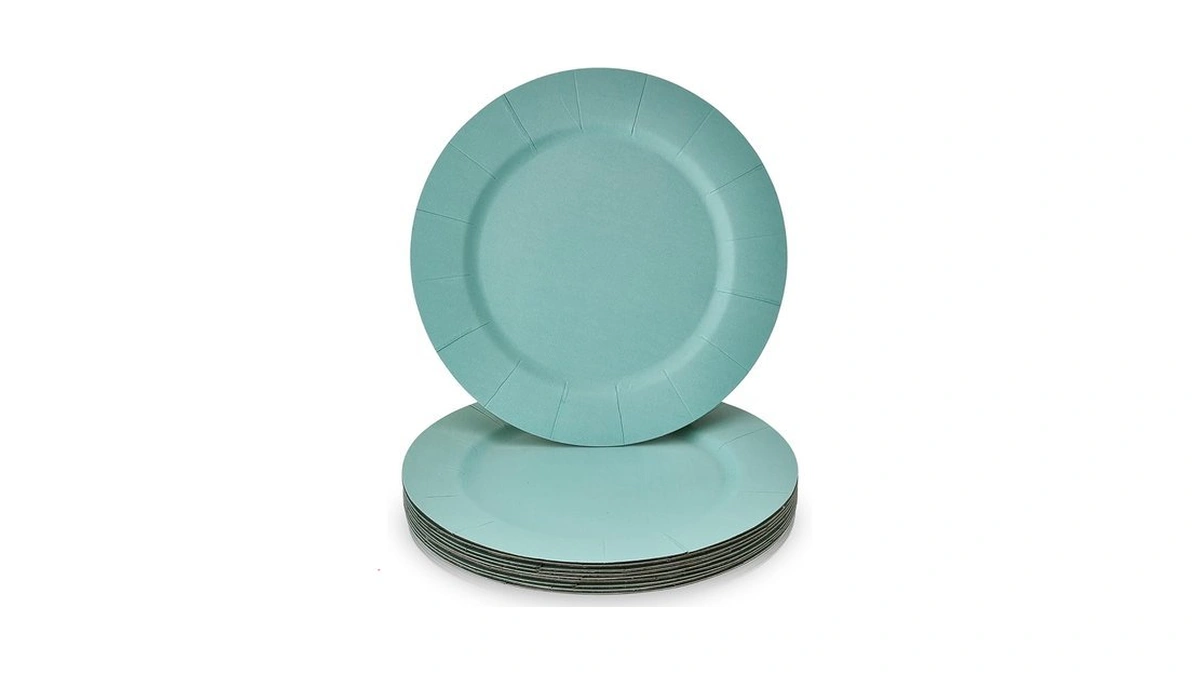 Silver Spoons Vibrant Turquoise Disposable Round Paper Charger Plates -