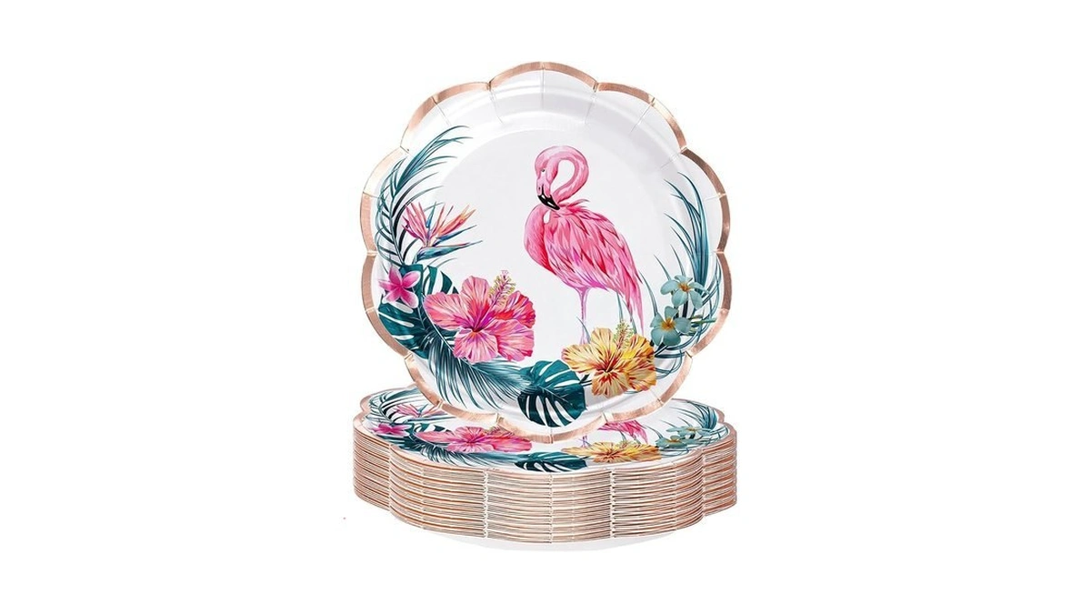 Wrapaholic 25pcs Summer Paper Plates - 7 Inch Pink Flamingo