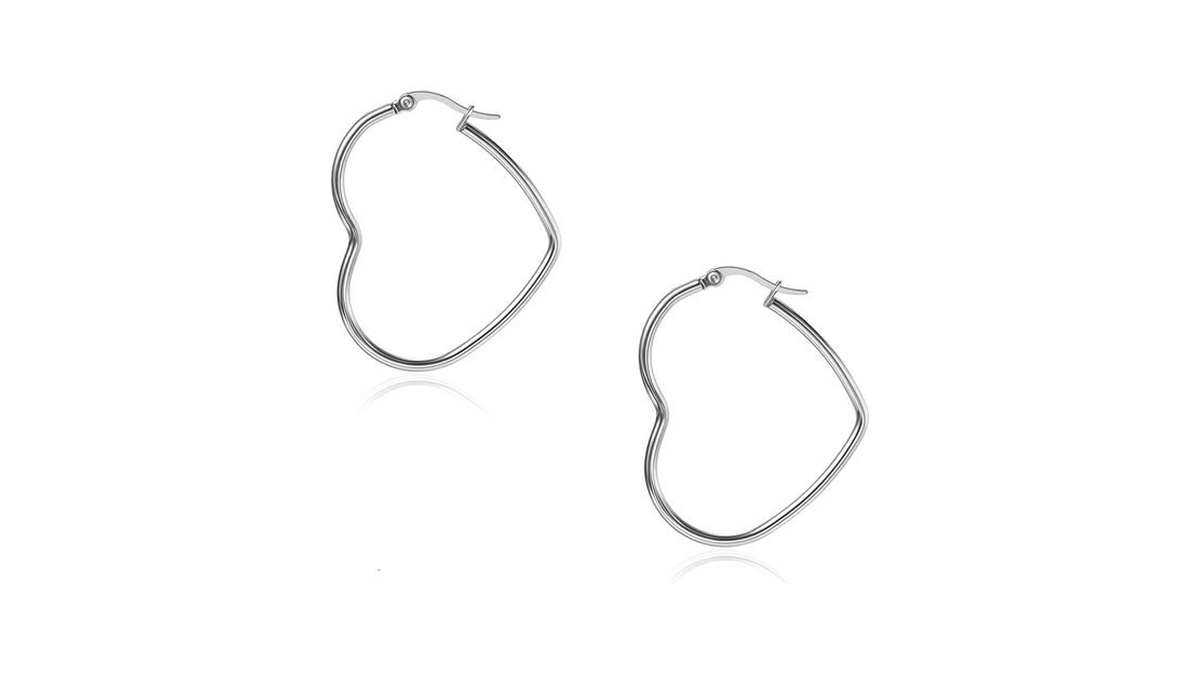 Dhzjtsl 30mm Heart Earrings For Women, Silver Hoops Fashion Stainless