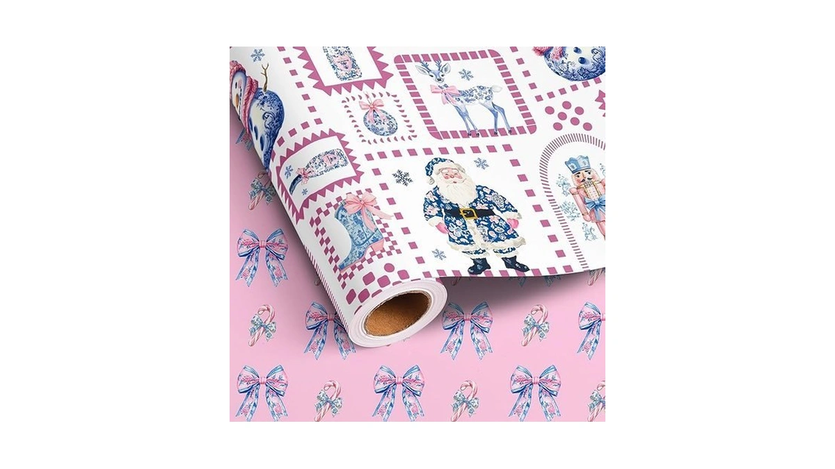 Vnaaem Reversible Chinoiserie Christmas Wrapping Paper Roll - Pink Toile