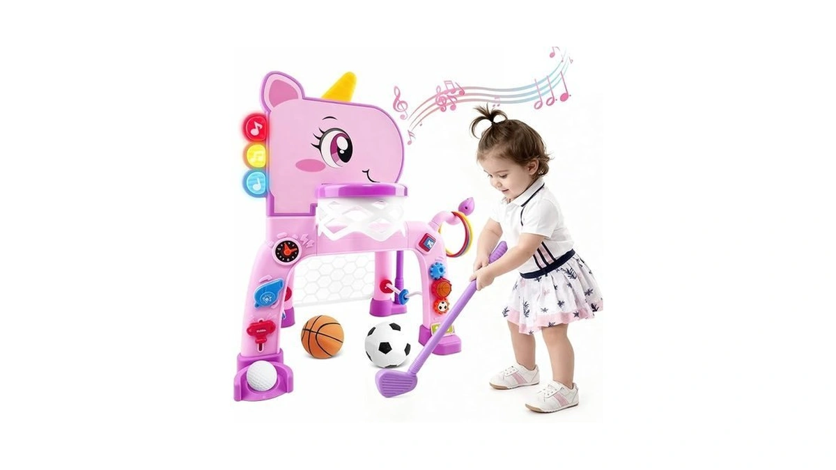 Delutique Toddler Basketball Hoop & Soccer Goal Activity Center With