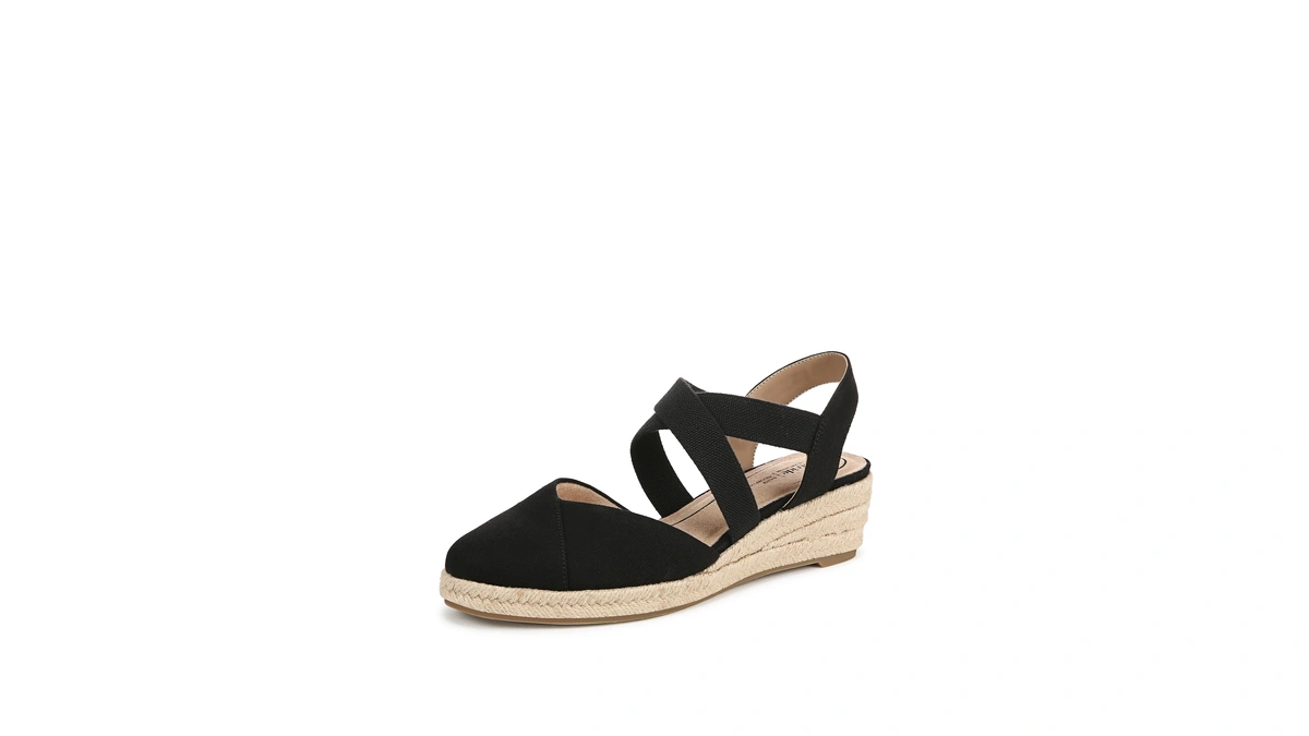 Lifestride Womens Kimball Espadrille Wedge Sandal Black Canvas 9.5 M