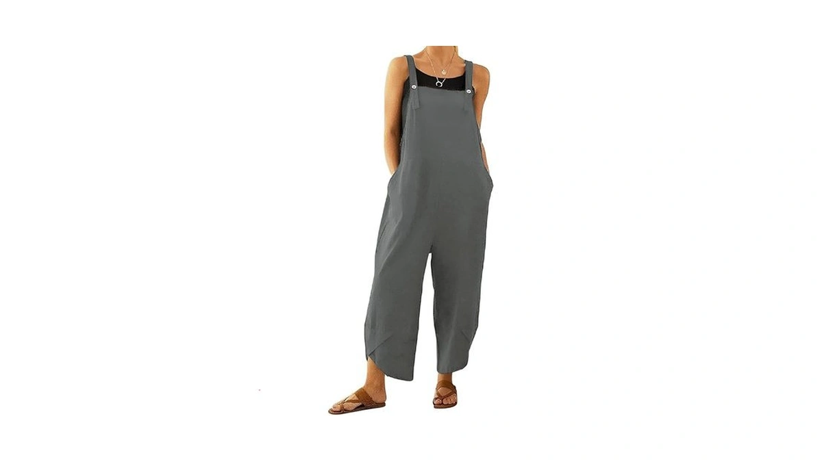 Amebelle Women's Sleeveless Cotton Linen Overalls Rompers Baggy Wide Leg
