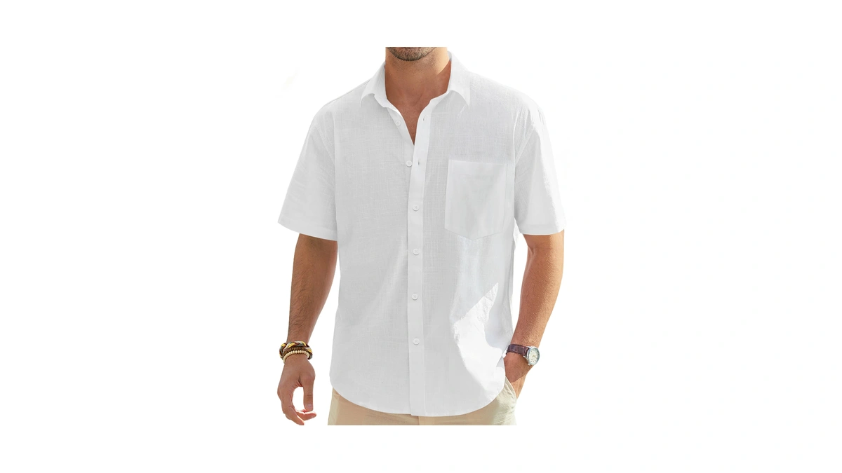J.ver Men's Short Sleeve Linen Cotton Shirts Casual Button Down