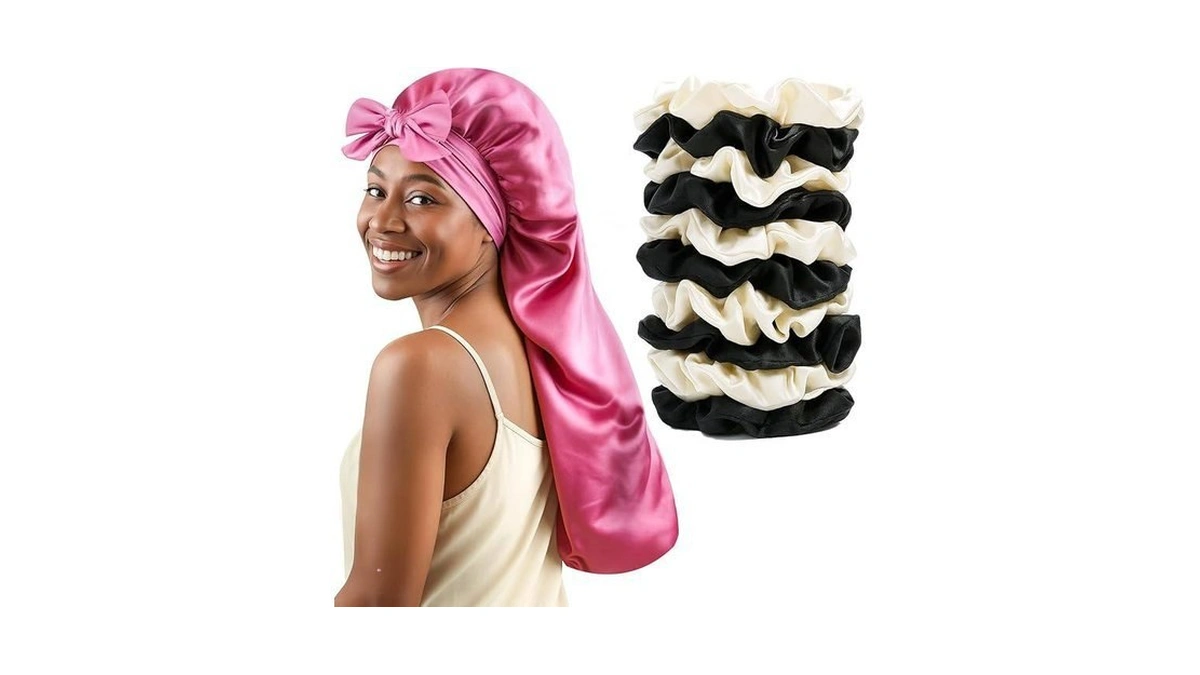 Women's Silky Bonnet - Long Tie Sleep Cap, Curly/natural Hair,