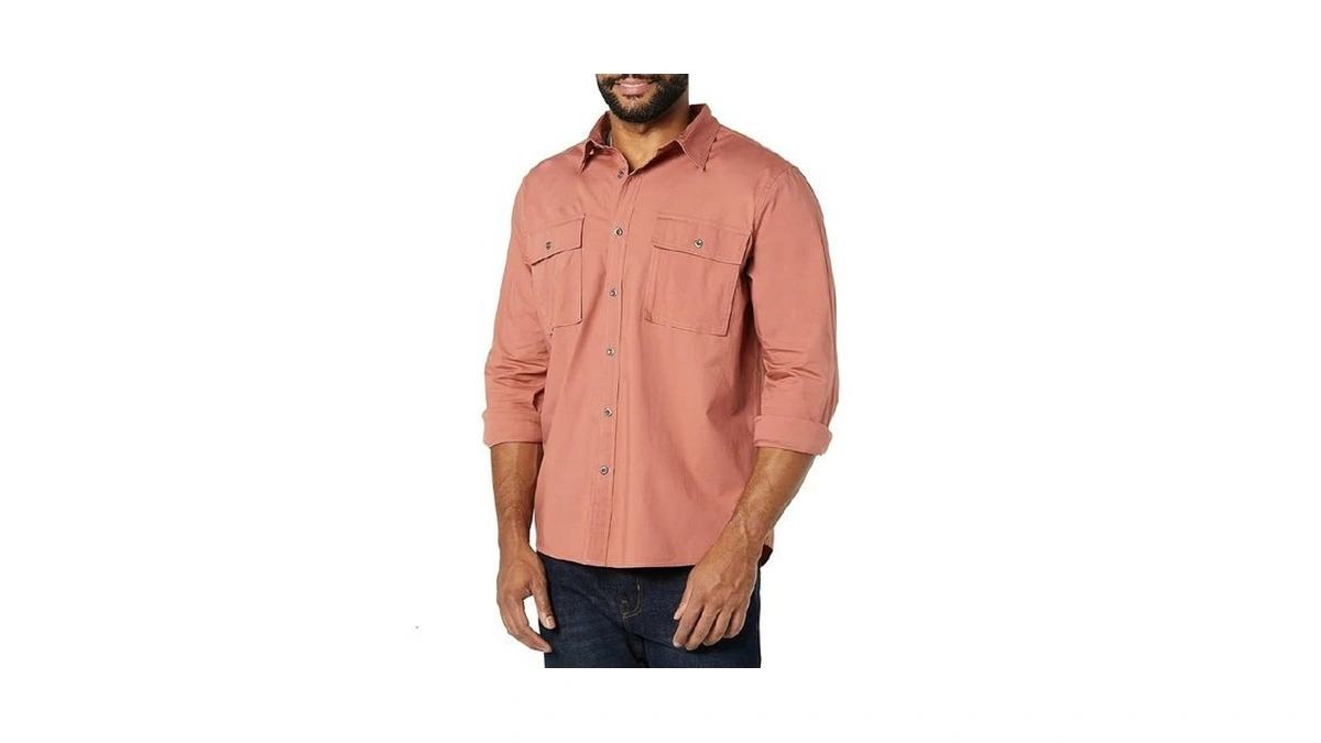Amazon Essentials Men's Slim-fit Long-sleeve Two-pocket Utility Shirt, Clay, X-small