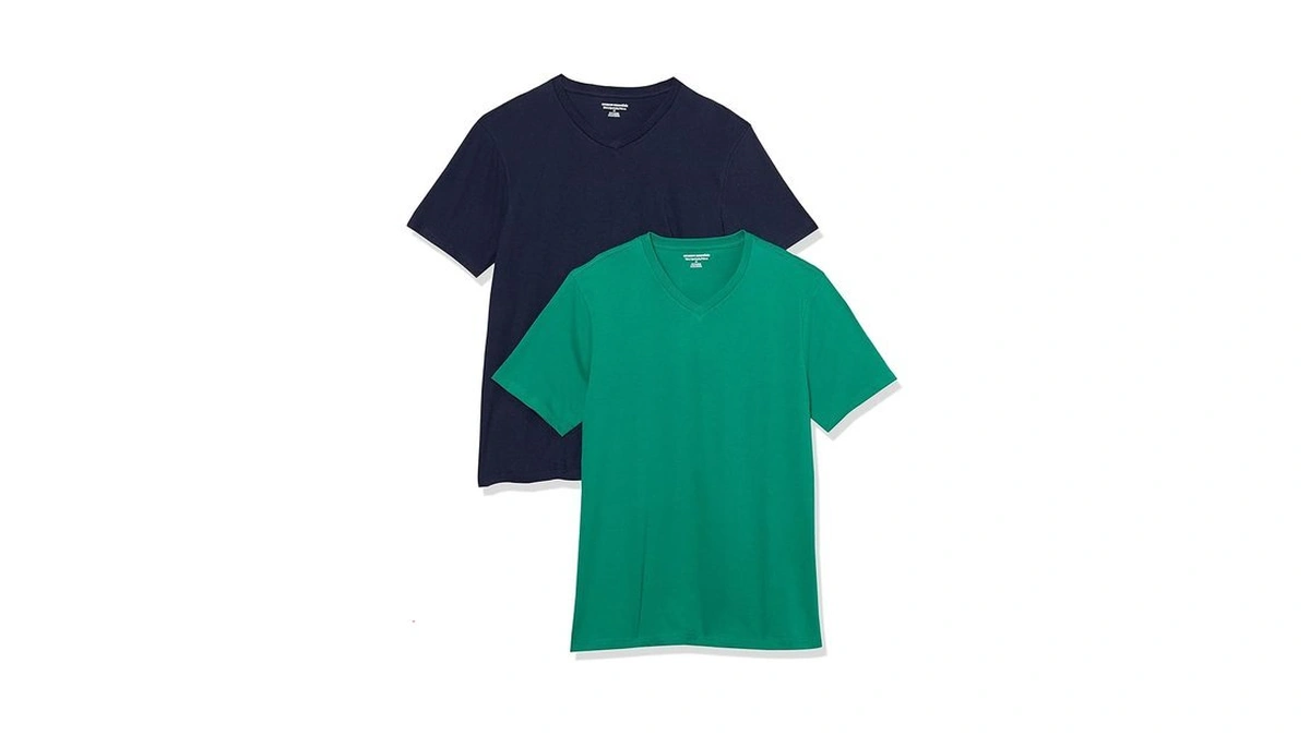 Amazon Essentials Men's V-neck Short-sleeve T-shirts, Pack Of 2, Emerald