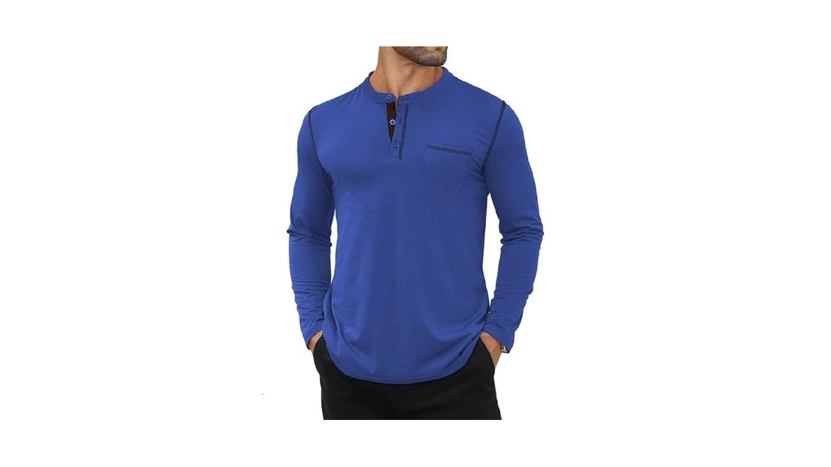 Hardaddy Men's Color Contrast Henley Shirt Long Sleeve Button T-shirt