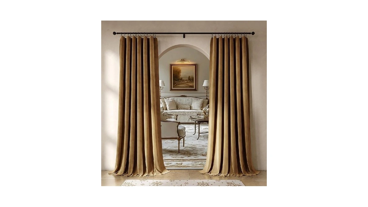 Beauoop Golden Brown Velvet Curtains 84 Inches Long 2 Panels