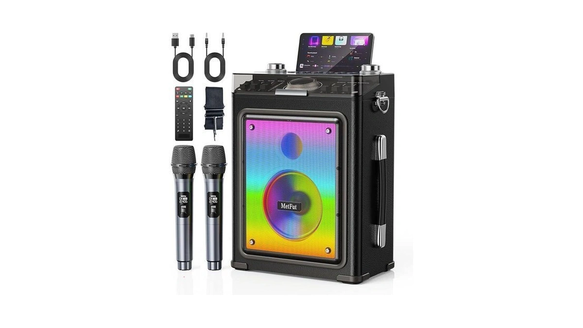 Metfut Karaoke Machine For Adults With 2 Wireless Microphones &