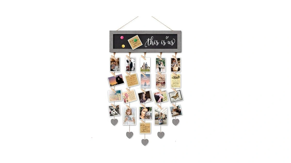 Picture Frames Cool Grey Collage Display Board With 30 Clips
