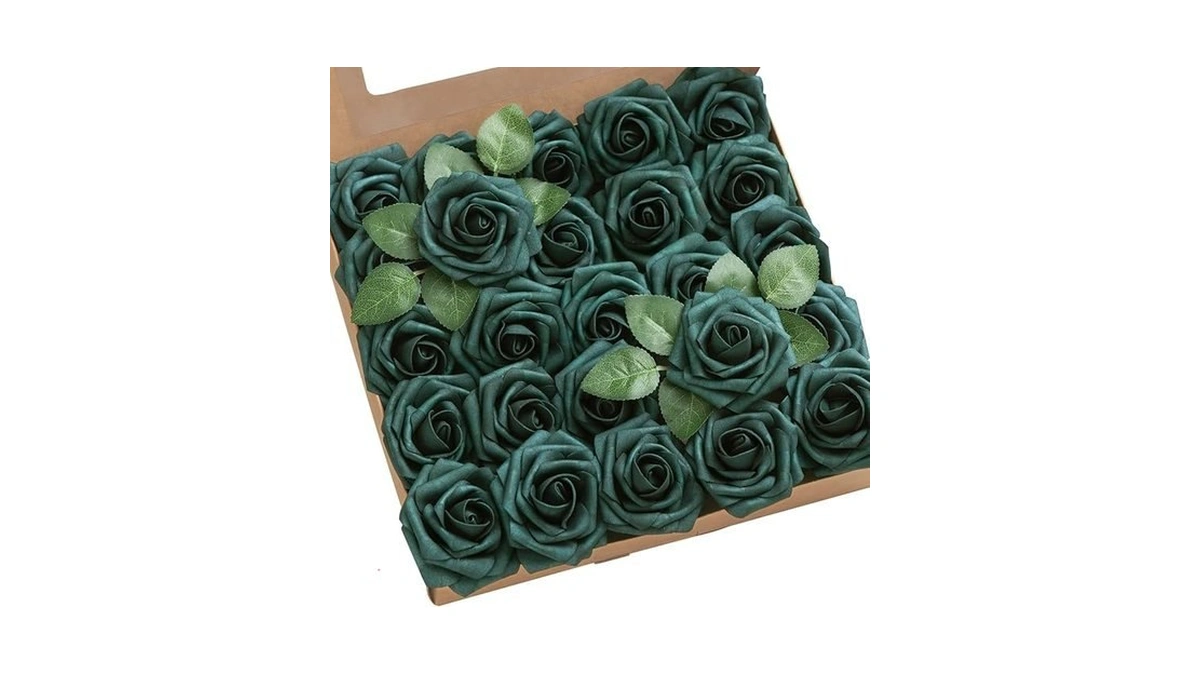 Ling's Moment Artificial Flowers 25pcs Peacock Green Roses Decor W/stems,3"