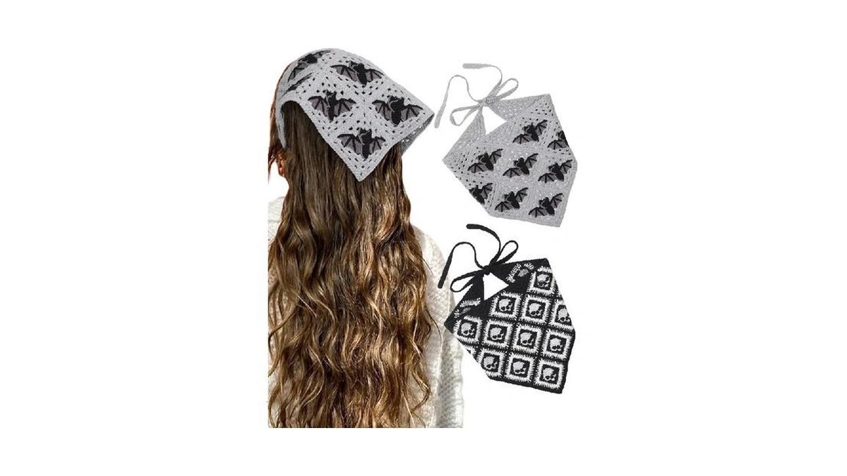 Haimeikang Halloween Crochet Hair Bandanas For Women Skeleton Knit Head